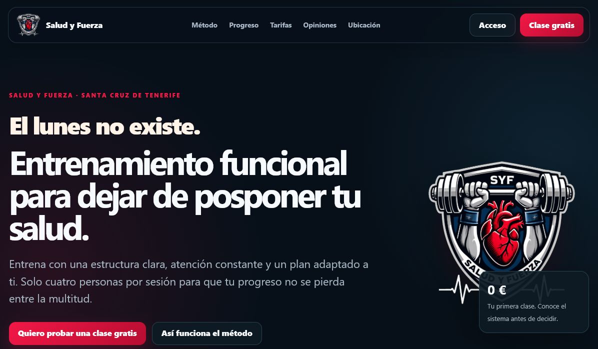 Página web de Salud y Fuerza, un proyecto de diseño y desarrollo realizado en Tenerife